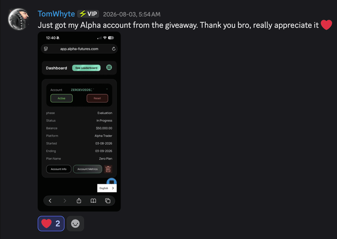 Giveaway winner testimonial
